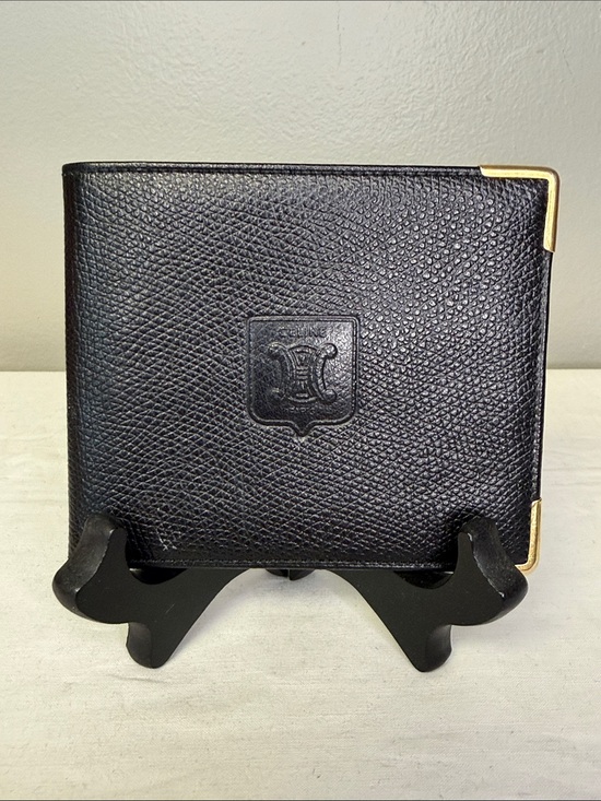 Celine Handbags - CELINE Macadam Black Leather Bifold Wallet Gold Tone Corner Hardware